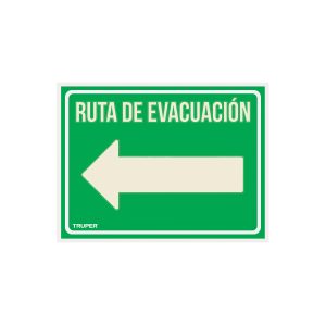 Letrero de señalización "RUTA EVACUACIÓN IZQUIERDA",21x28 cm
