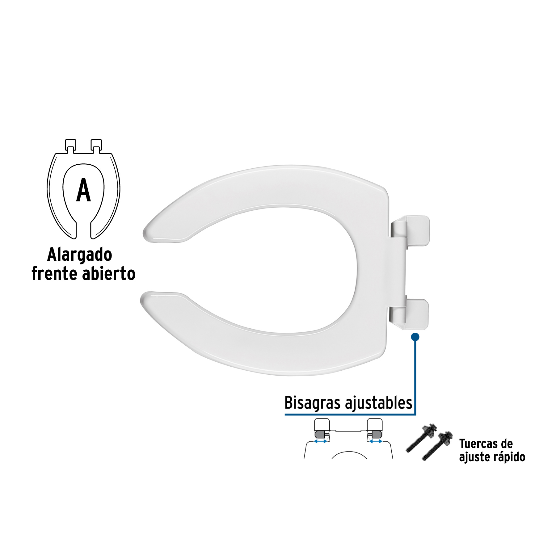 Asiento alargado sin tapa para taza fluxómetro, blanco,FOSET - Image 3