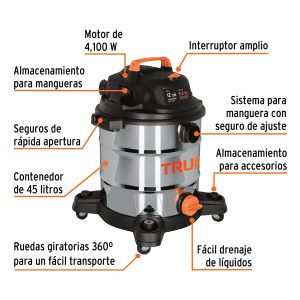 Alternative view of Aspiradora de sólidos y líquidos, 12 gal, acero inox, TRUPER