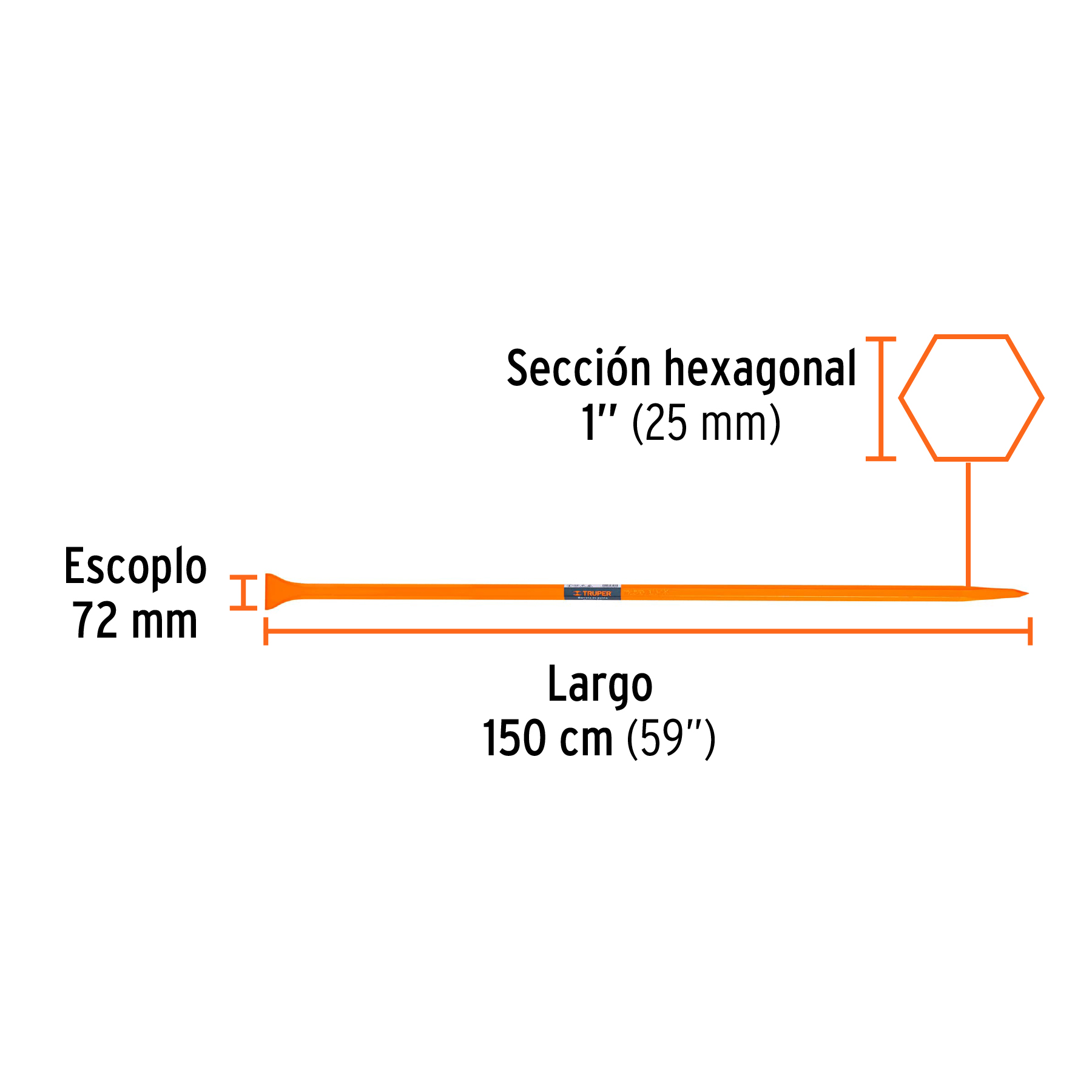 Barreta de punta de 1"x150 cm, escoplo 72 mm, TRUPER - Image 3