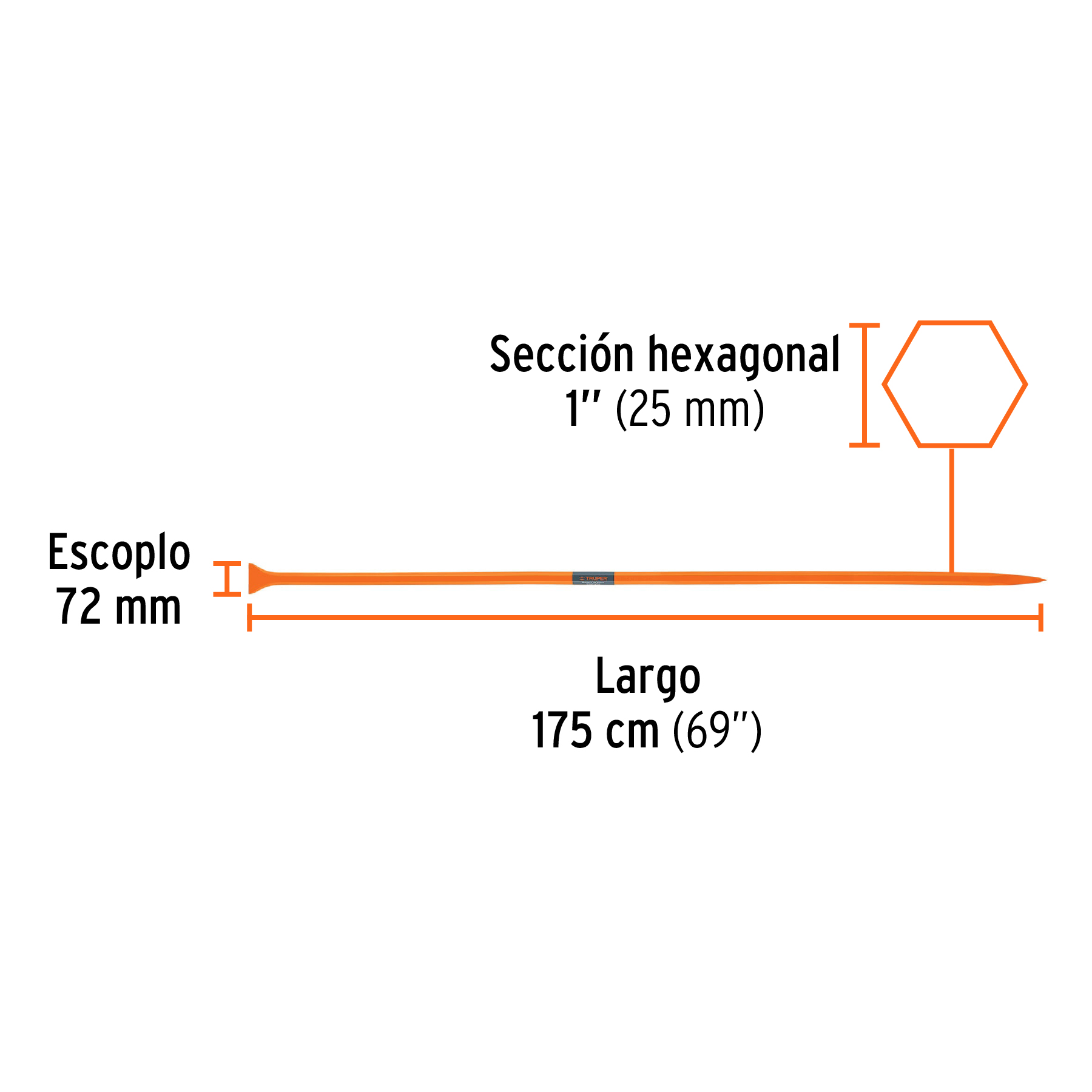 Barreta de punta de 1"x175 cm, escoplo 72 mm, TRUPER - Image 3