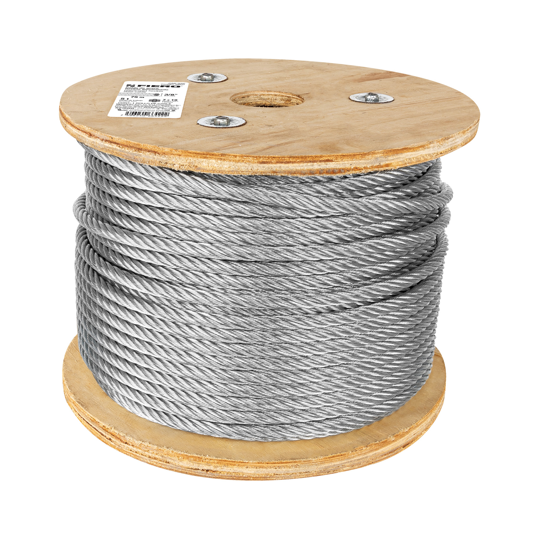 Cable flexible 3/8" de acero 7x19 hilos, 75 m