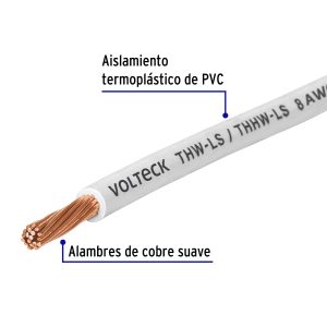 Alternative view of Rollo de 100 m de cable THHW-LS 8 AWG blanco, VOLTECK