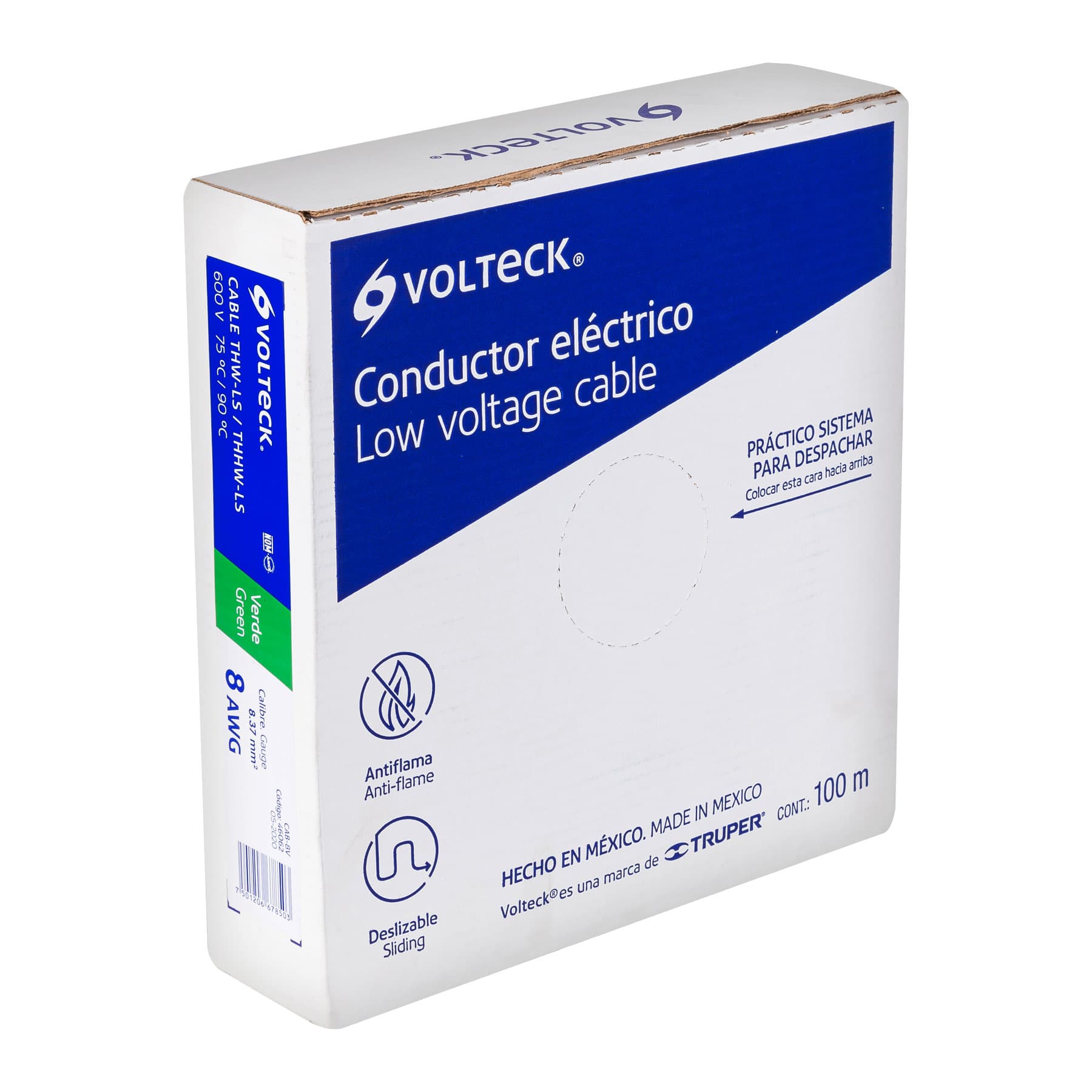 Rollo de 100 m de cable THHW-LS 8 AWG verde, VOLTECK - Image 3
