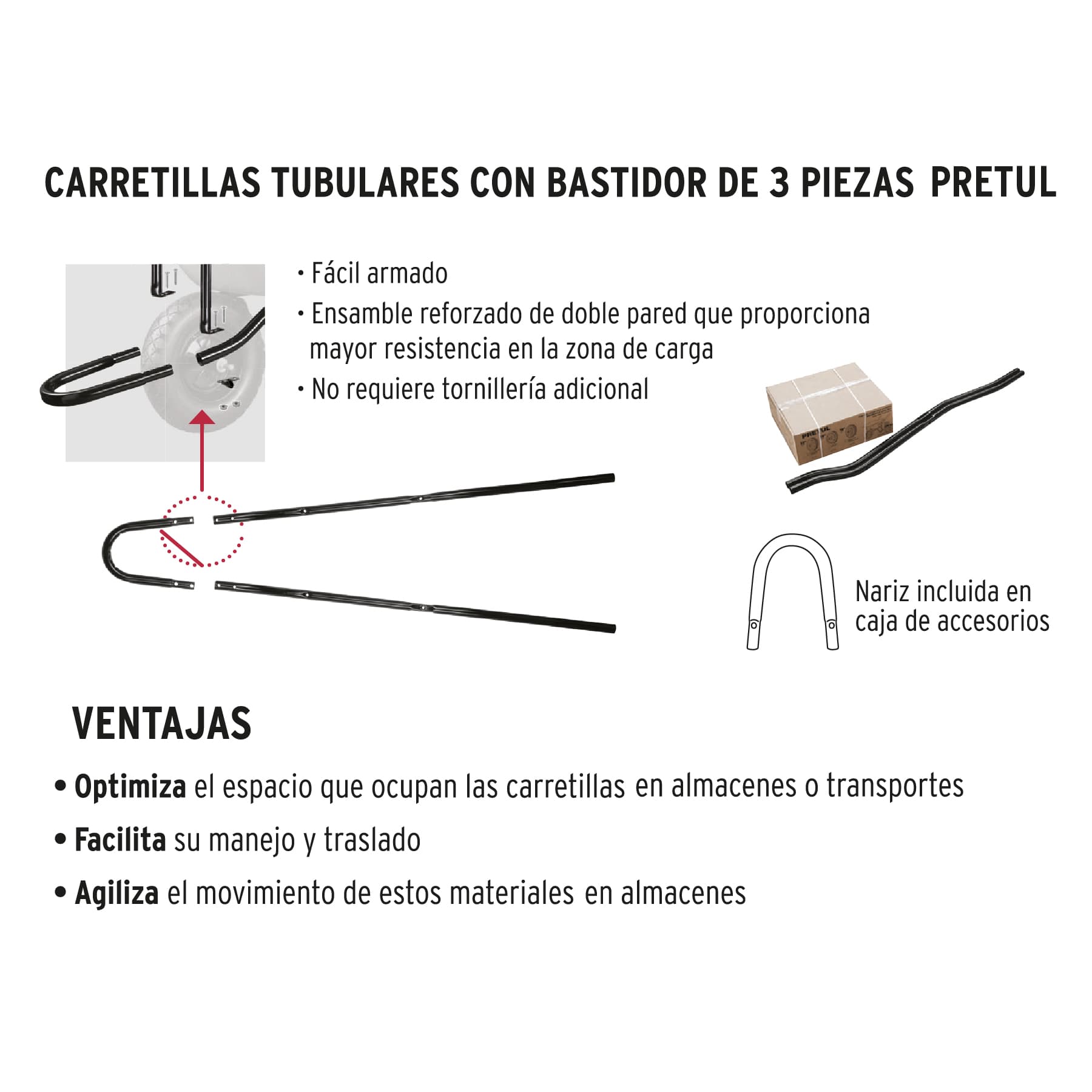 Carretilla 5.5 ft3 roja,imponchable,bastidor tubular, PRETUL - Image 6