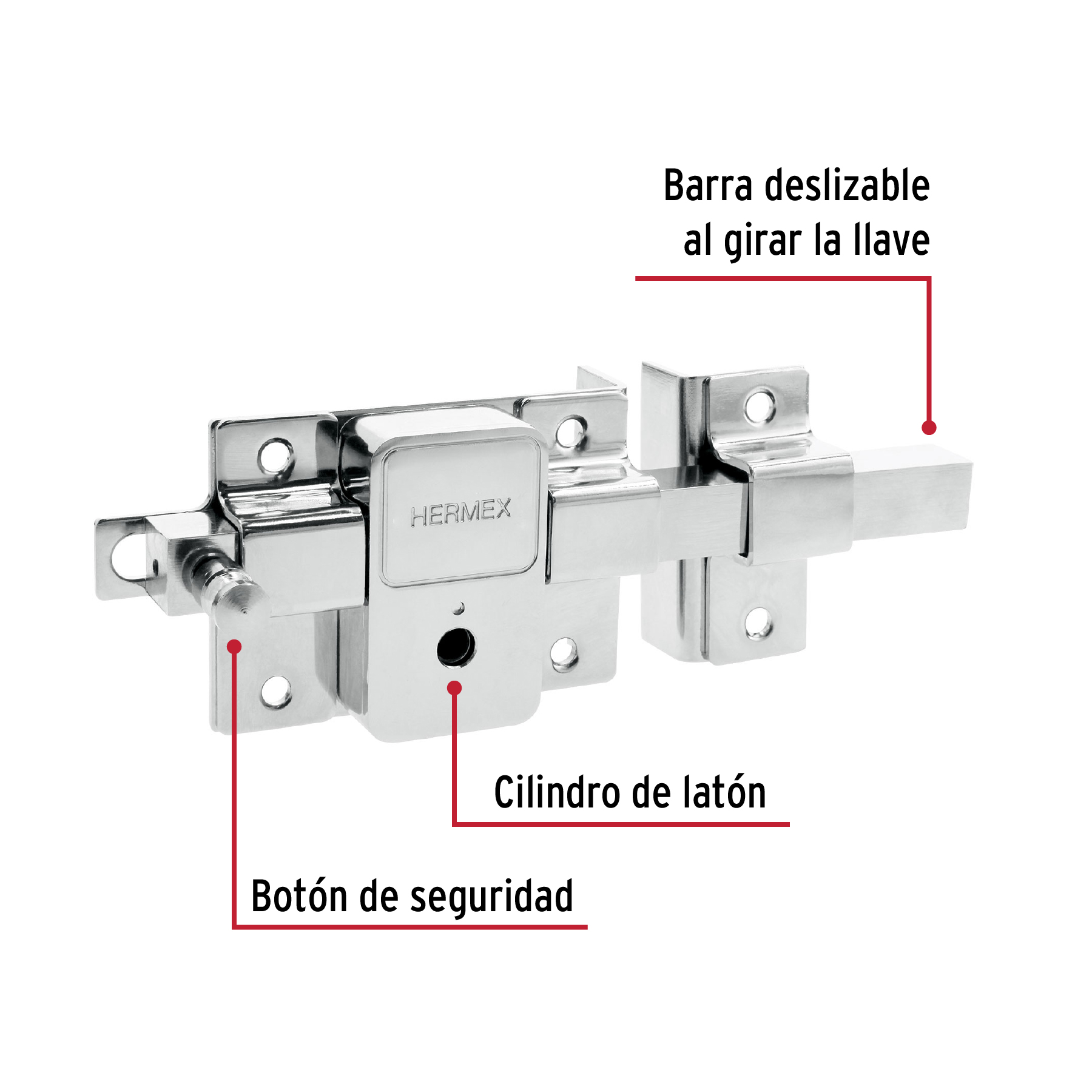 Cerradura de barra fija, llave tetra, derecha, HERMEX - Image 2