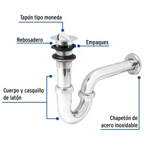 Alternative view of Céspol 1-1/4", contra tipo moneda, latón cromo, para lavabo