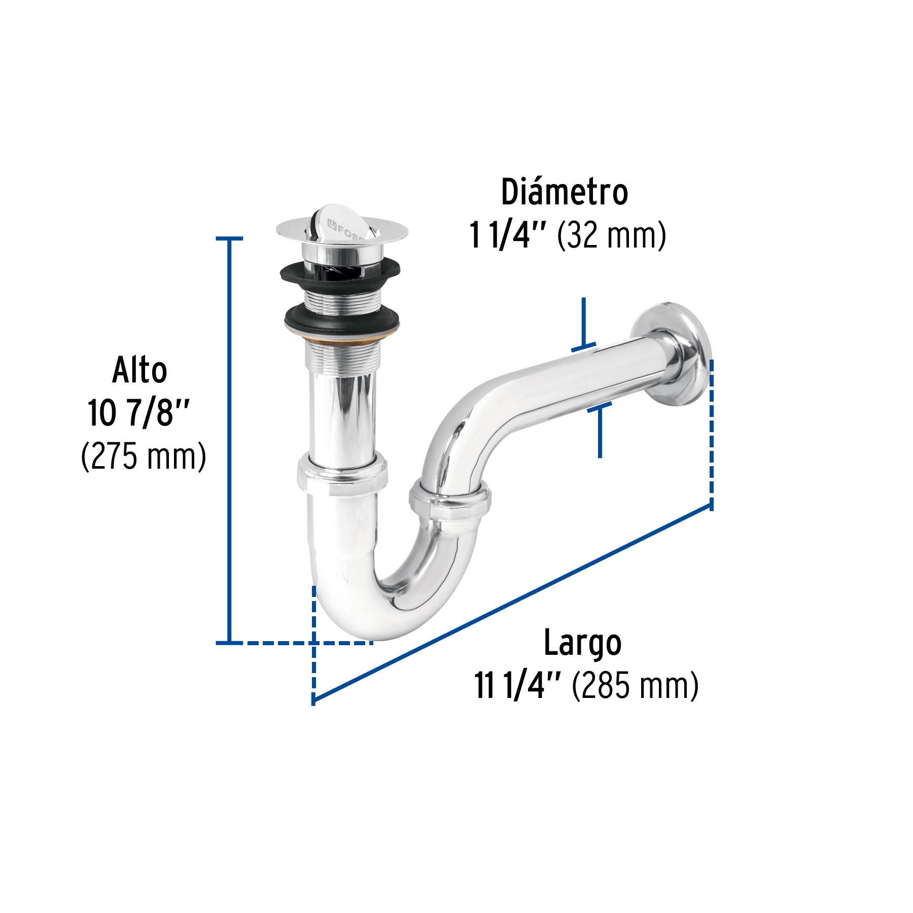 Céspol 1-1/4", contra tipo moneda, latón cromo, para lavabo - Image 3