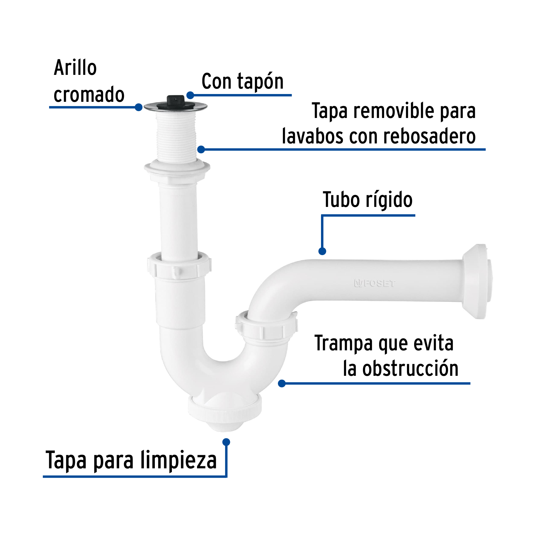 Céspol rígido de ABS con contra, para lavabo, FOSET - Image 2
