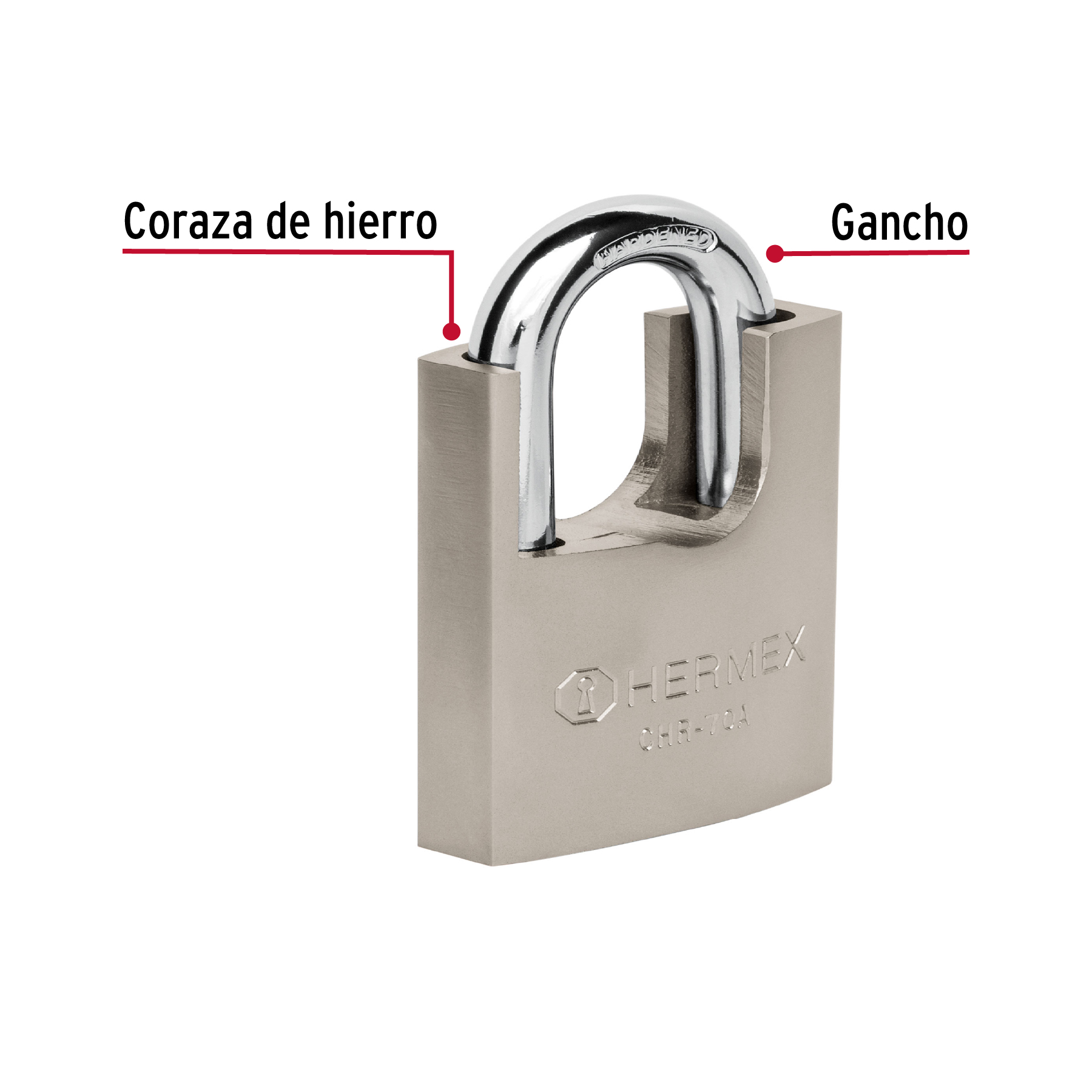 Candado de hierro 70 mm con coraza, llave de disco, HERMEX (3 piezas) - Image 5