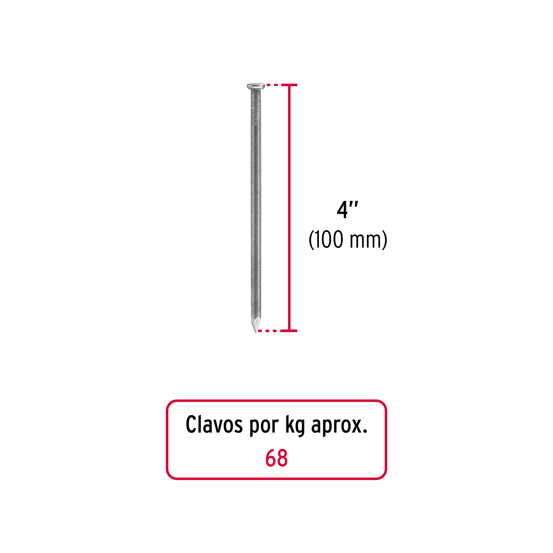 Bolsa con 1 kg de clavo estándar 4" con cabeza, FIERO - Image 2