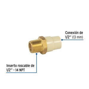 Alternative view of Adaptador macho de CPVC 1/2" con inserto de latón, FOSET