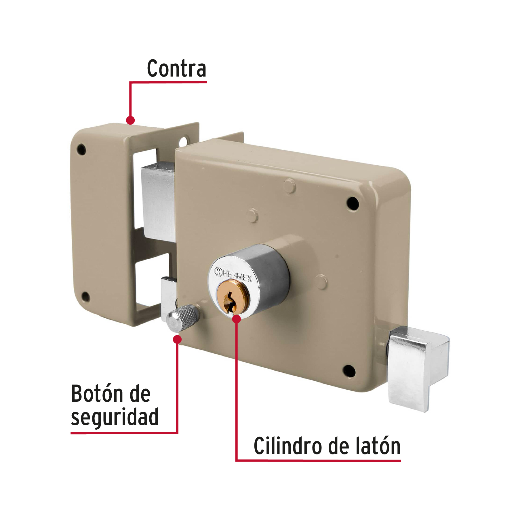 Cerradura sobreponer izq clásica, llave tradicional, caja - Image 5
