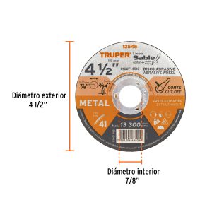 Alternative view of Disco abrasivo de corte preciso metal 4-1/2" x 1 mm, TRUPER