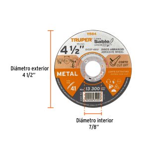 Alternative view of Disco abrasivo de corte preciso metal 4-1/2" x 1.2 mm,TRUPER