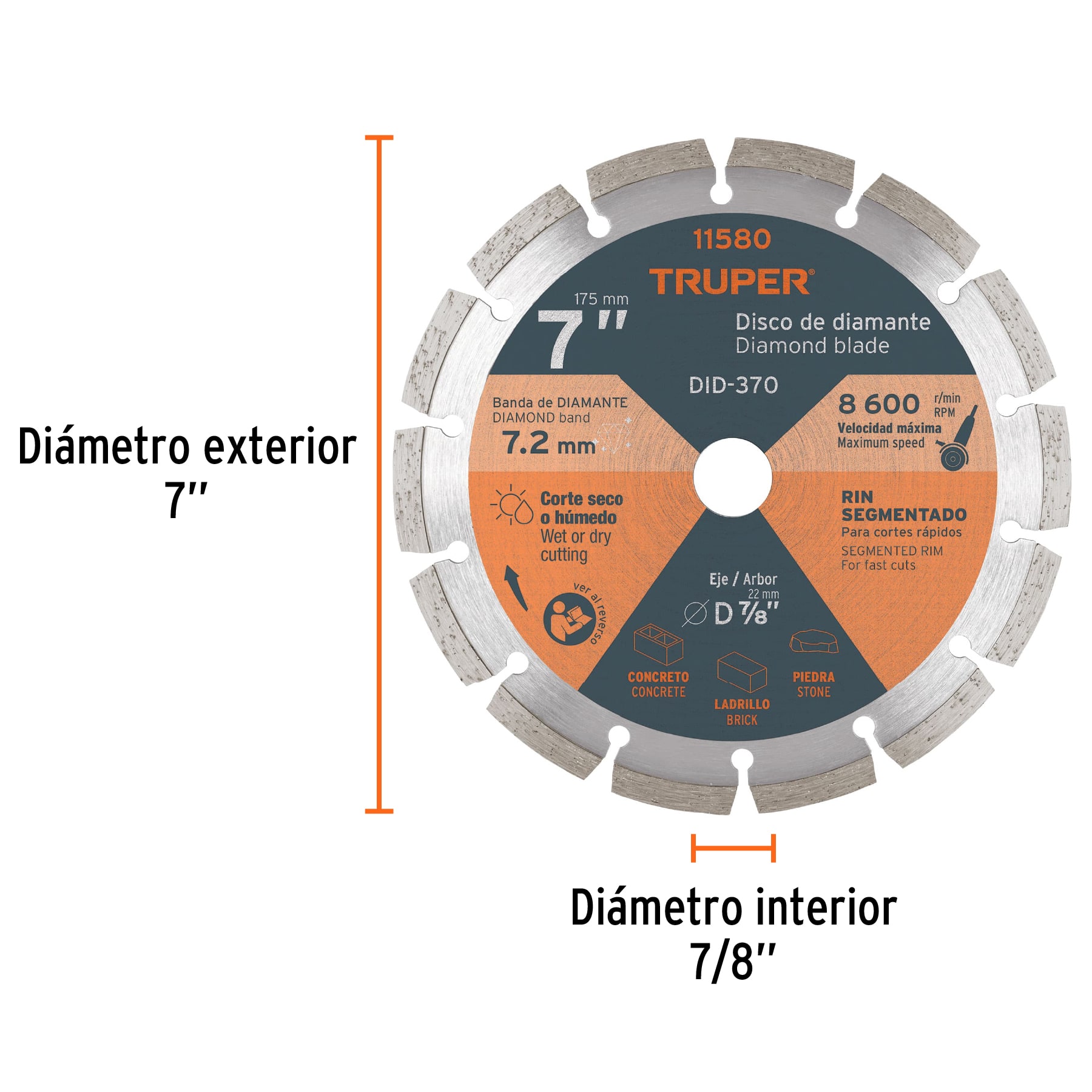 Disco de diamante de 7" x 2.5 mm, rin segmentado, TRUPER - Image 3