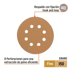 Alternative view of Paquete con 5 discos de lija 5" grano 150, 8 perforaciones (5 Paquetes)