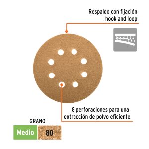 Alternative view of Paquete con 5 discos de lija 5" grano 80, 8 perforaciones
