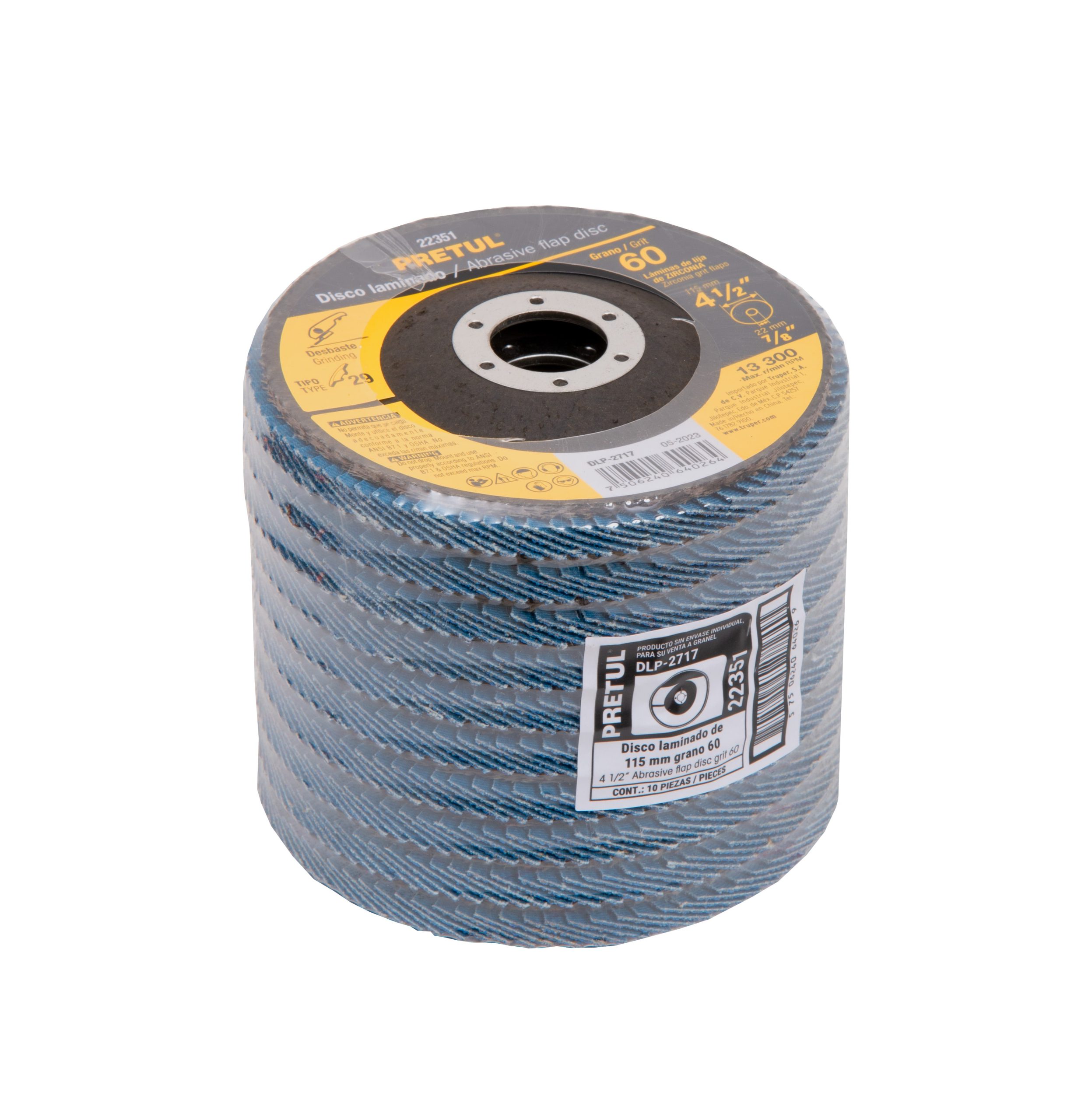 Disco laminado 4-1/2", grano 60 centro 7/8", fibra, PRETUL - Image 5