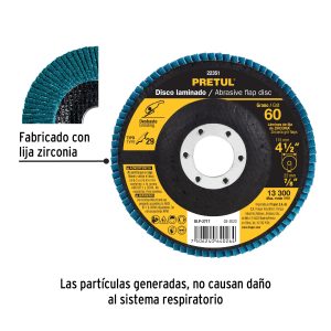 Alternative view of Disco laminado 4-1/2", grano 60 centro 7/8", fibra, PRETUL