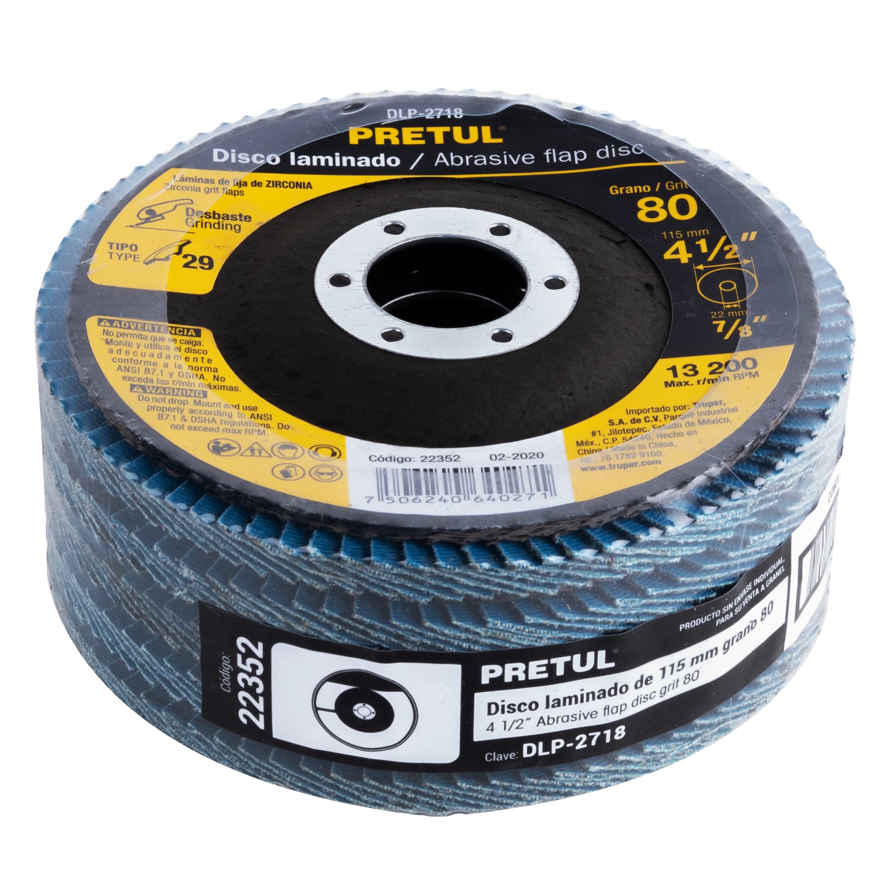 Disco laminado 4-1/2", grano 80 centro 7/8", fibra, PRETUL - Image 9