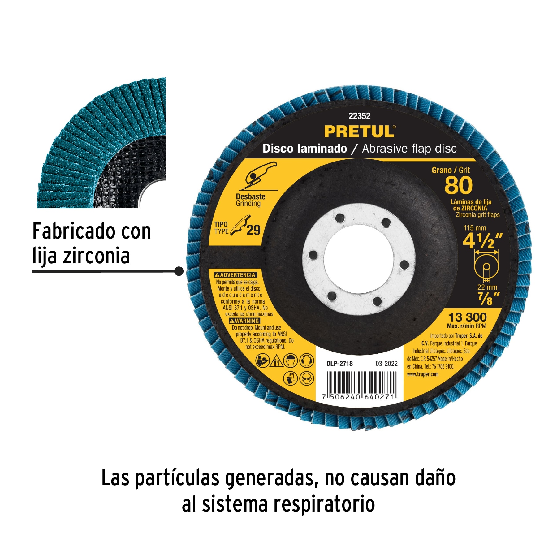 Disco laminado 4-1/2", grano 80 centro 7/8", fibra, PRETUL - Image 6