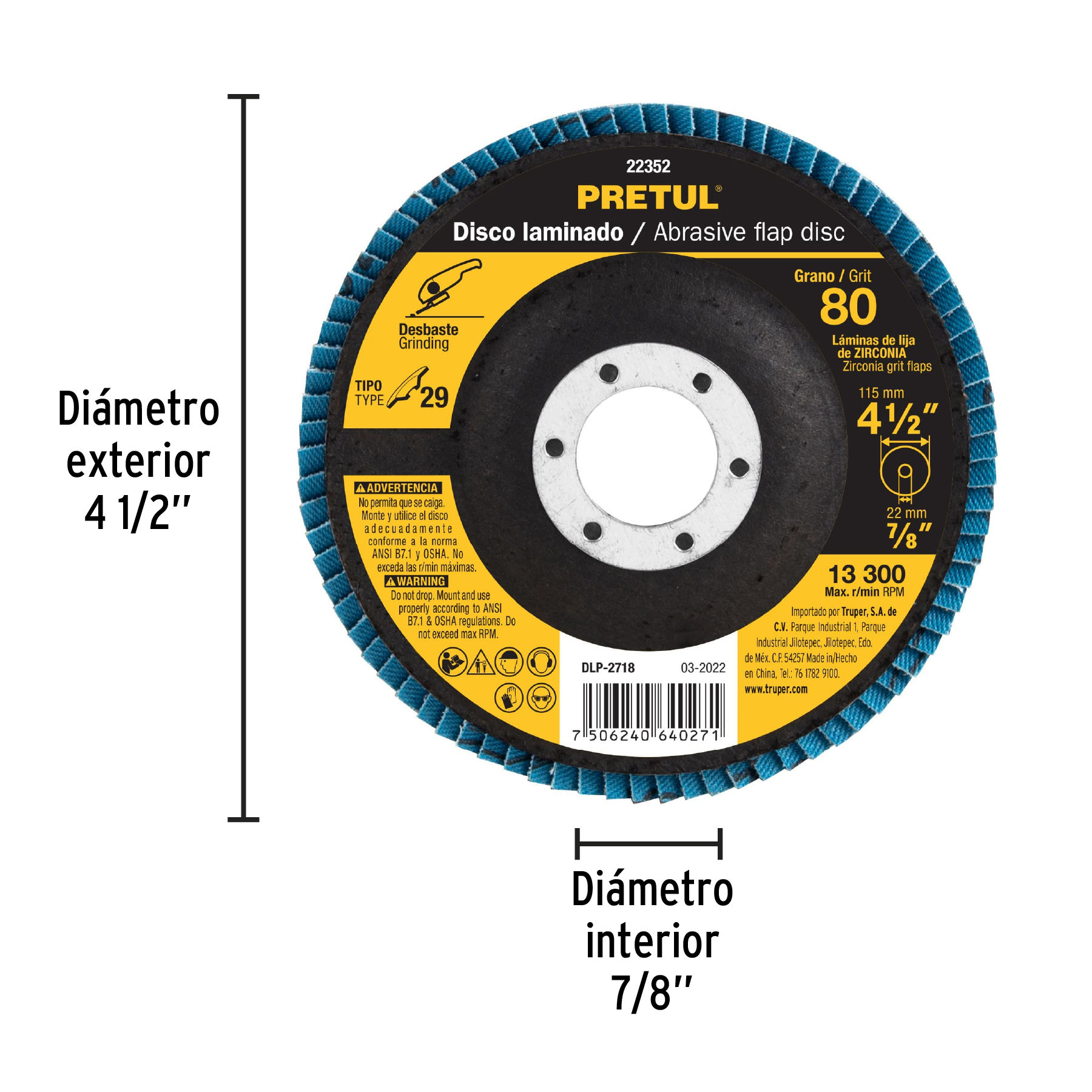 Disco laminado 4-1/2", grano 80 centro 7/8", fibra, PRETUL - Image 8
