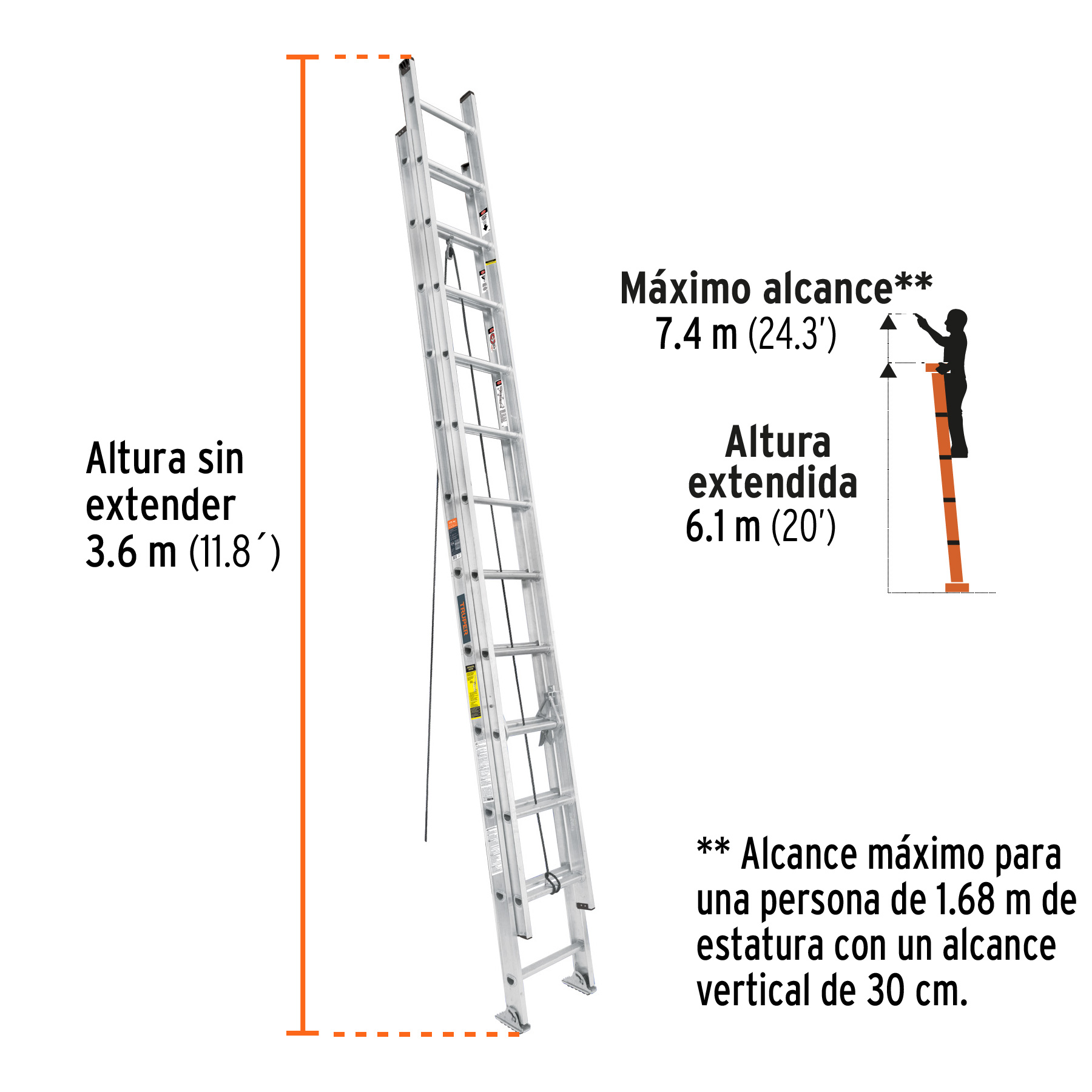 Escalera de extensión, tipo III, 24 peldaños, TRUPER - Image 3