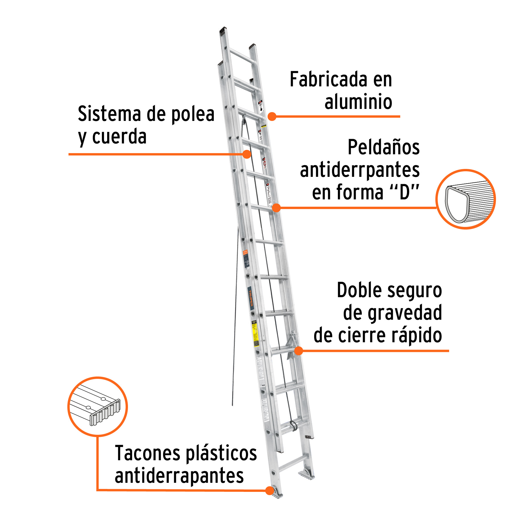 Escalera de extensión, tipo III, 24 peldaños, TRUPER - Image 2