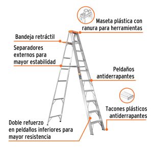 Alternative view of Escalera de tijera tipo II 9 peldaños y bandeja, TRUPER