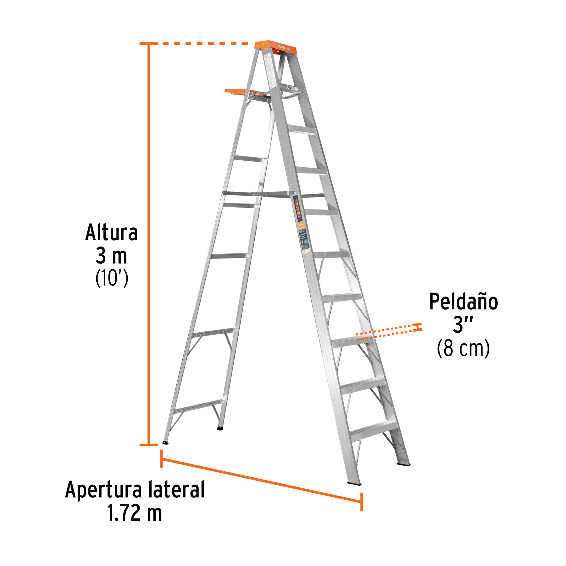 Escalera de tijera tipo II 9 peldaños y bandeja, TRUPER - Image 3