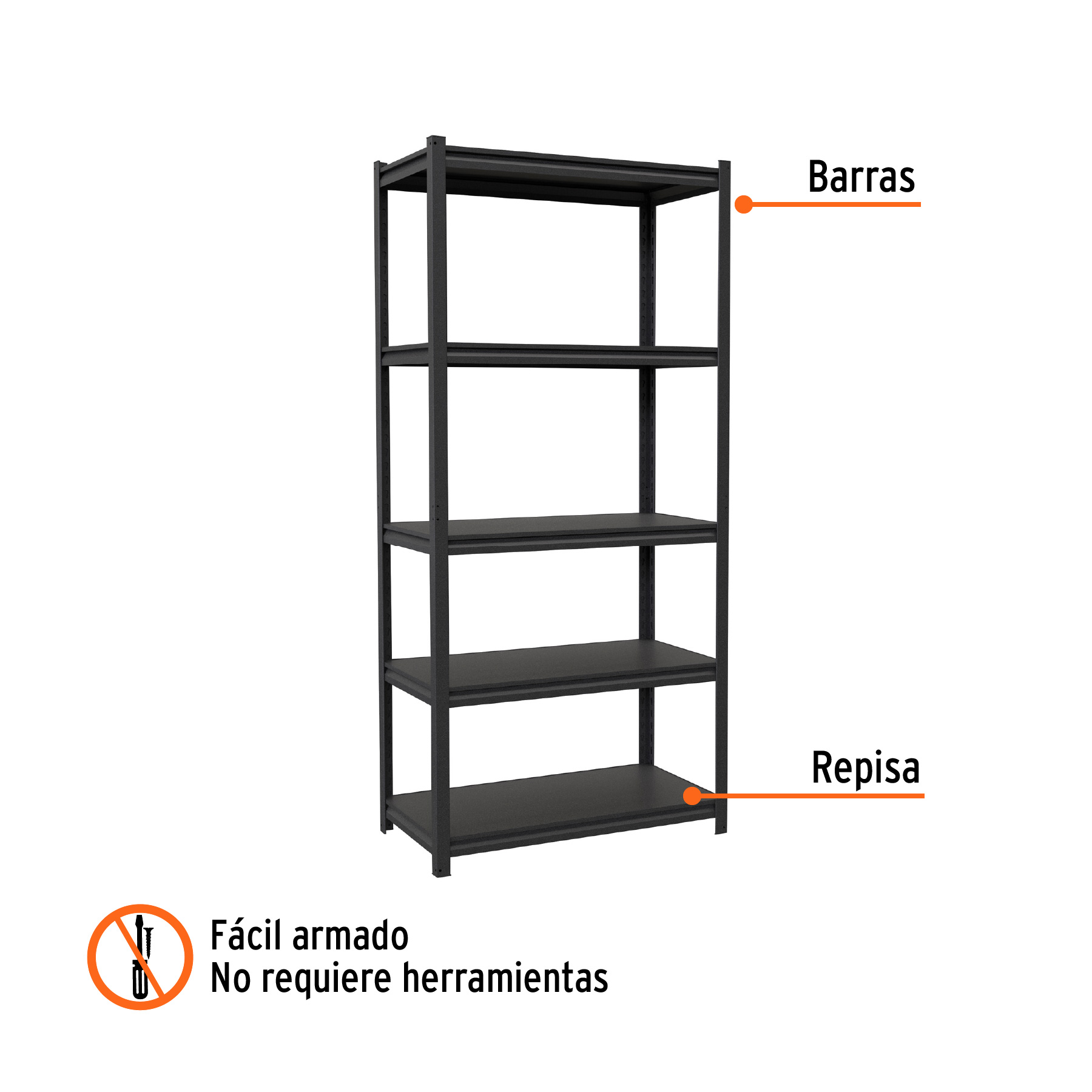 Estante metálico 5 repisas capacidad 80 Kg,180x45x85, TRUPER - Image 2
