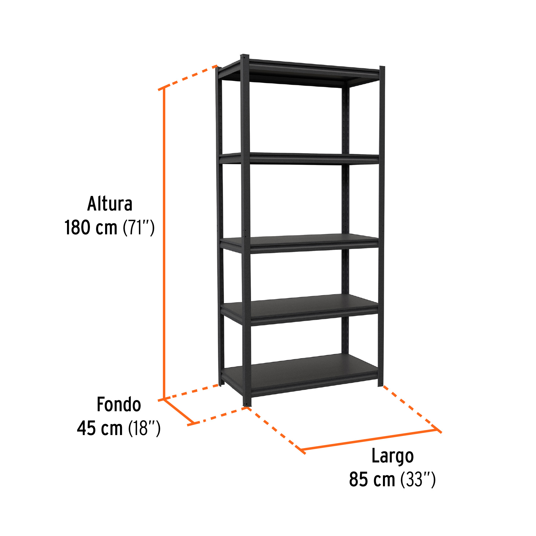 Estante metálico 5 repisas capacidad 80 Kg,180x45x85, TRUPER - Image 3
