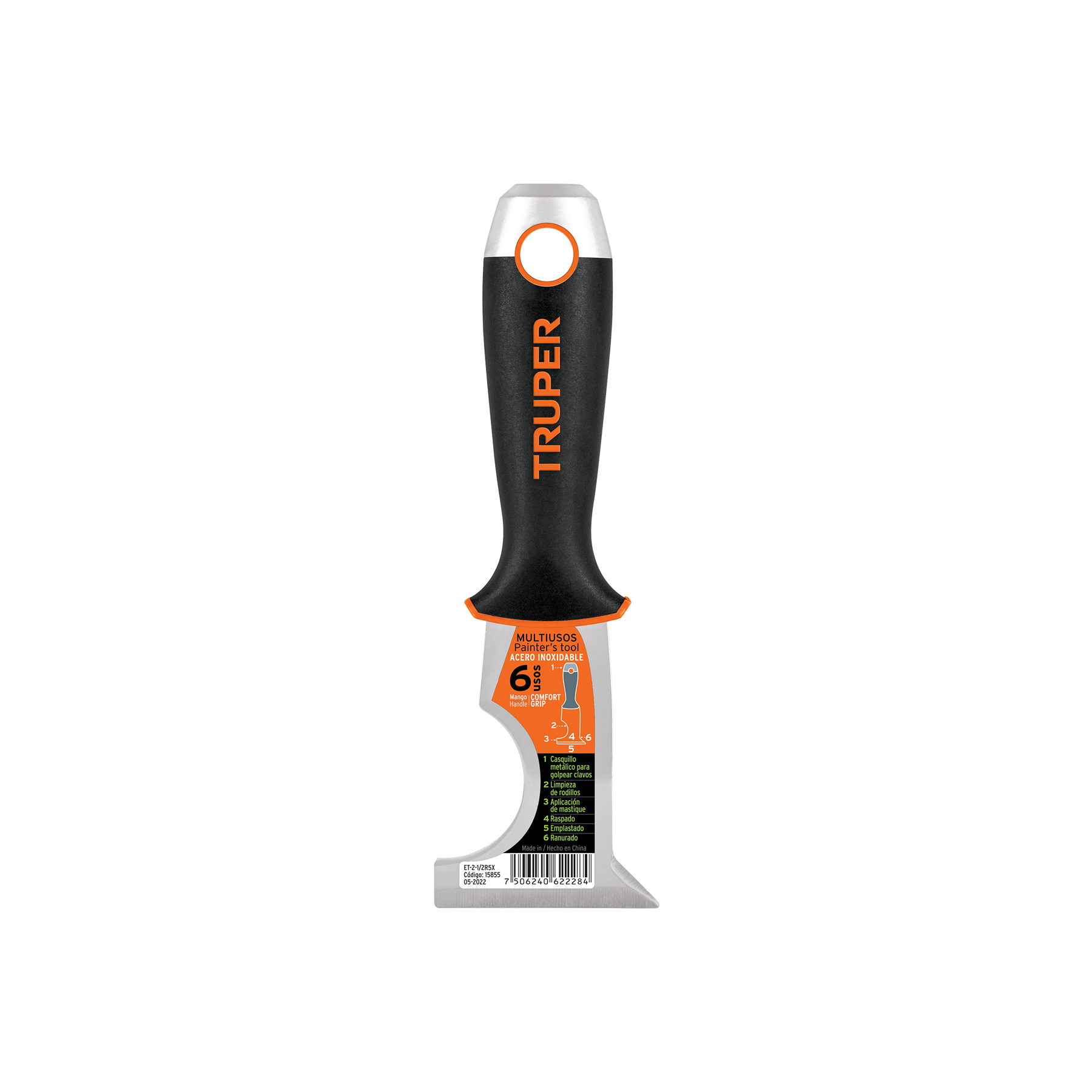 Espátula 2-1/2" de 6 usos, acero inoxidable, Comfort Grip