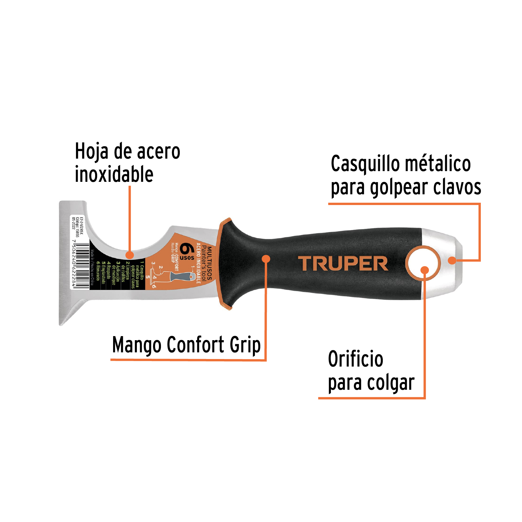 Espátula 2-1/2" de 6 usos, acero inoxidable, Comfort Grip - Image 2