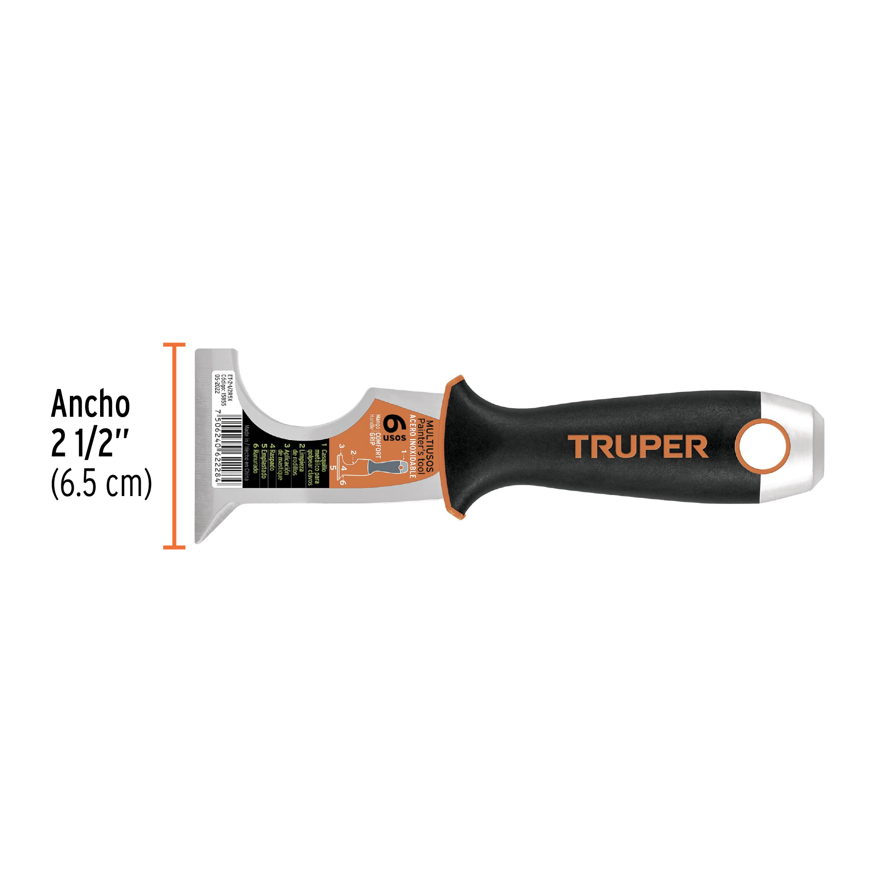 Espátula 2-1/2" de 6 usos, acero inoxidable, Comfort Grip - Image 3
