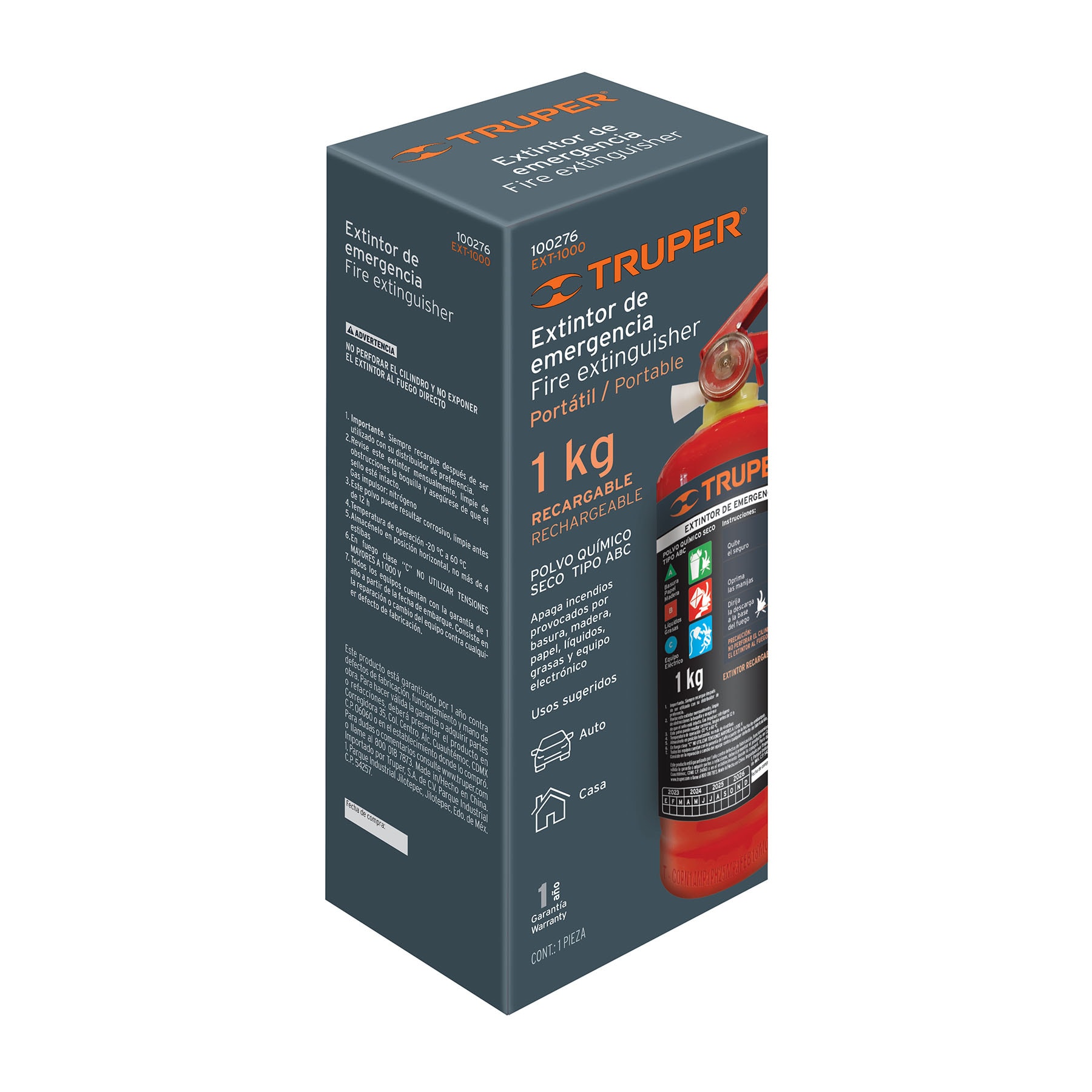 Extintor portátil recargable 1 kg, polvo tipo ABC, TRUPER - Image 5