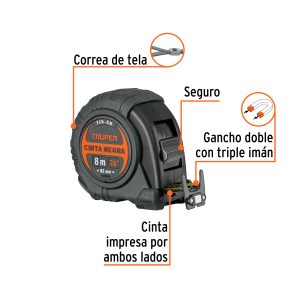 Alternative view of Flexómetro contra impactos 8 m, Cinta Negra 25 mm, TRUPER