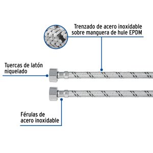 Alternative view of Manguera lavabo/fregadero, acero inox, 1/2" x 1/2", 55 cm