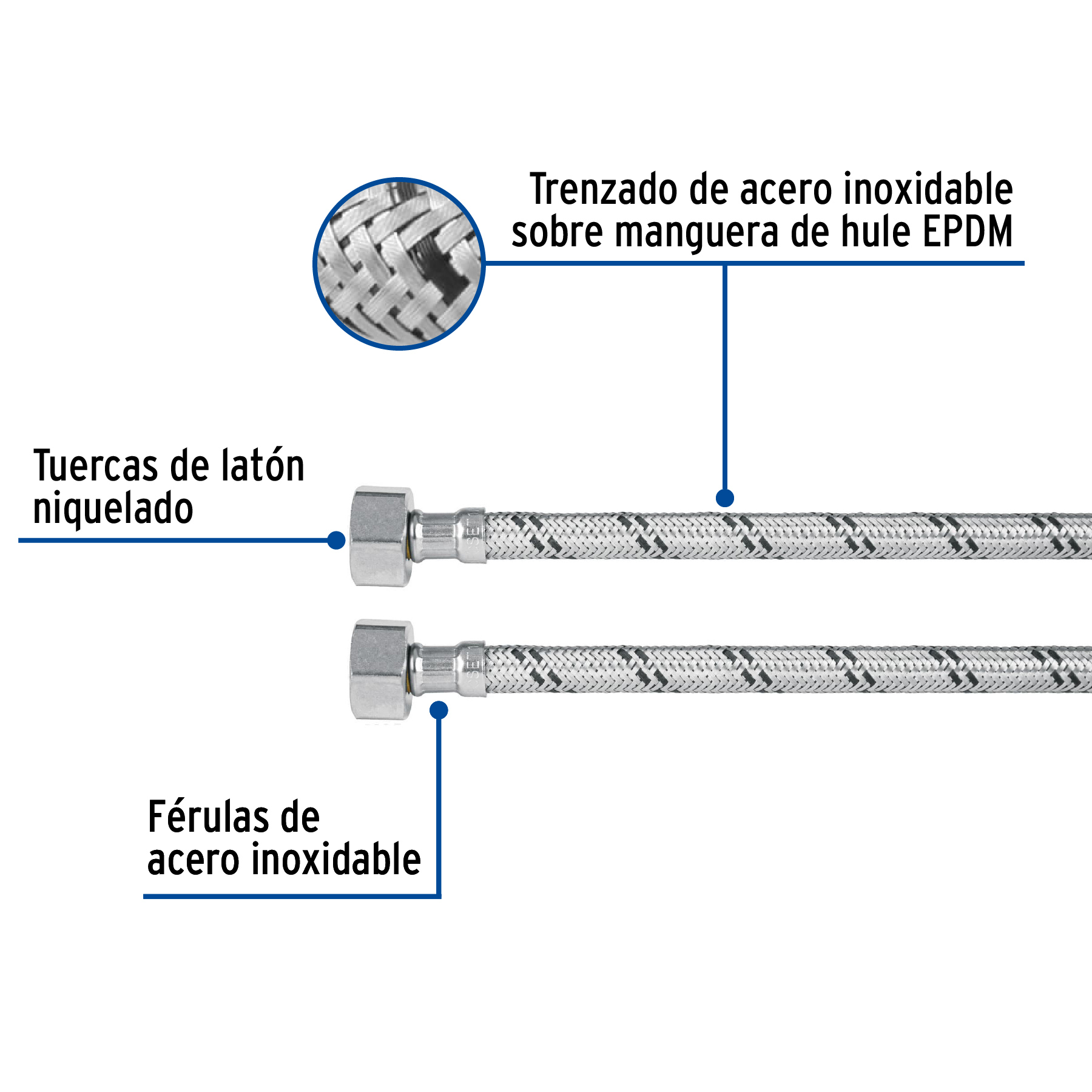 Manguera lavabo/fregadero, acero inox, 1/2" x 1/2", 55 cm - Image 2