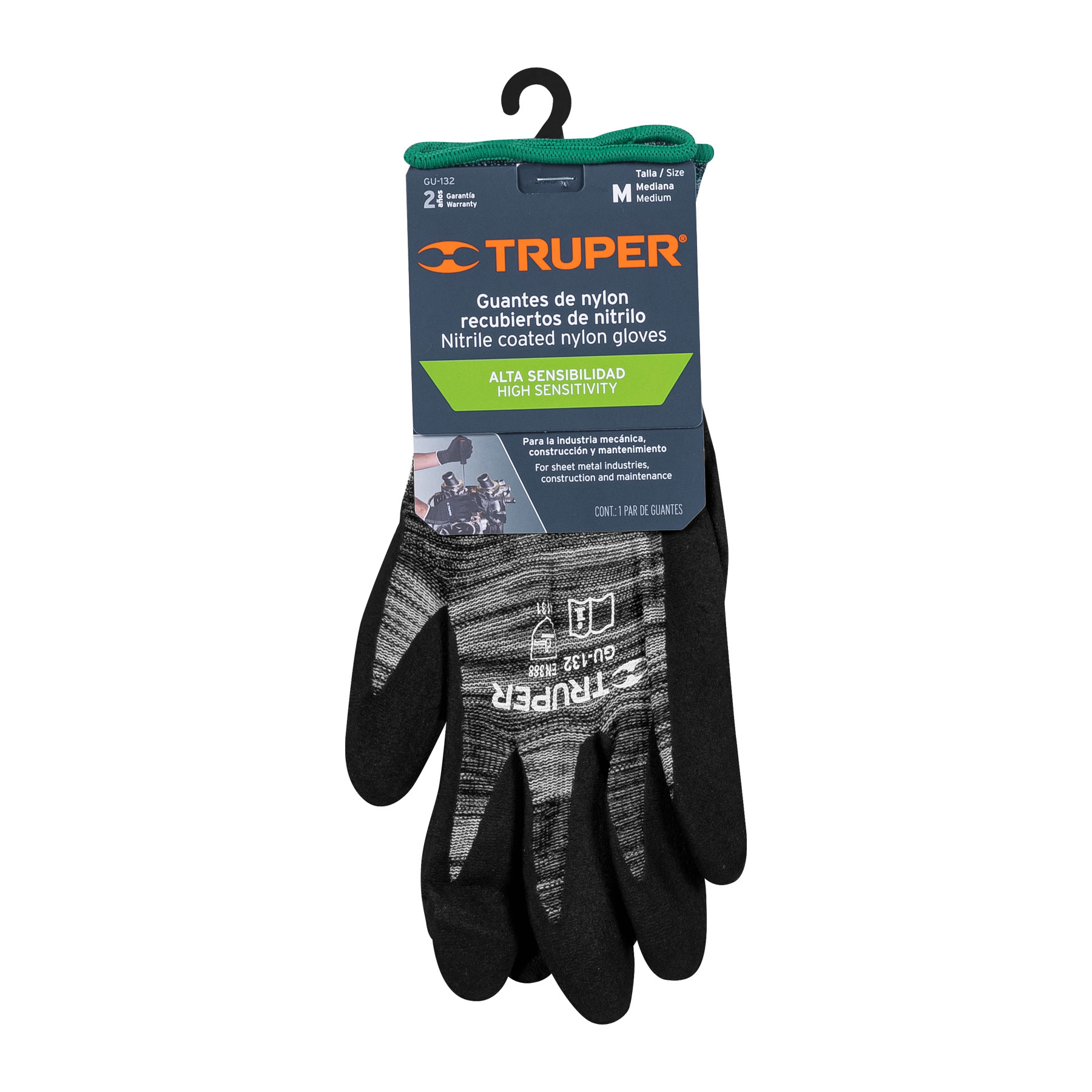 Guantes de nylon recubiertos de nitrilo arenoso, M, TRUPER - Image 2