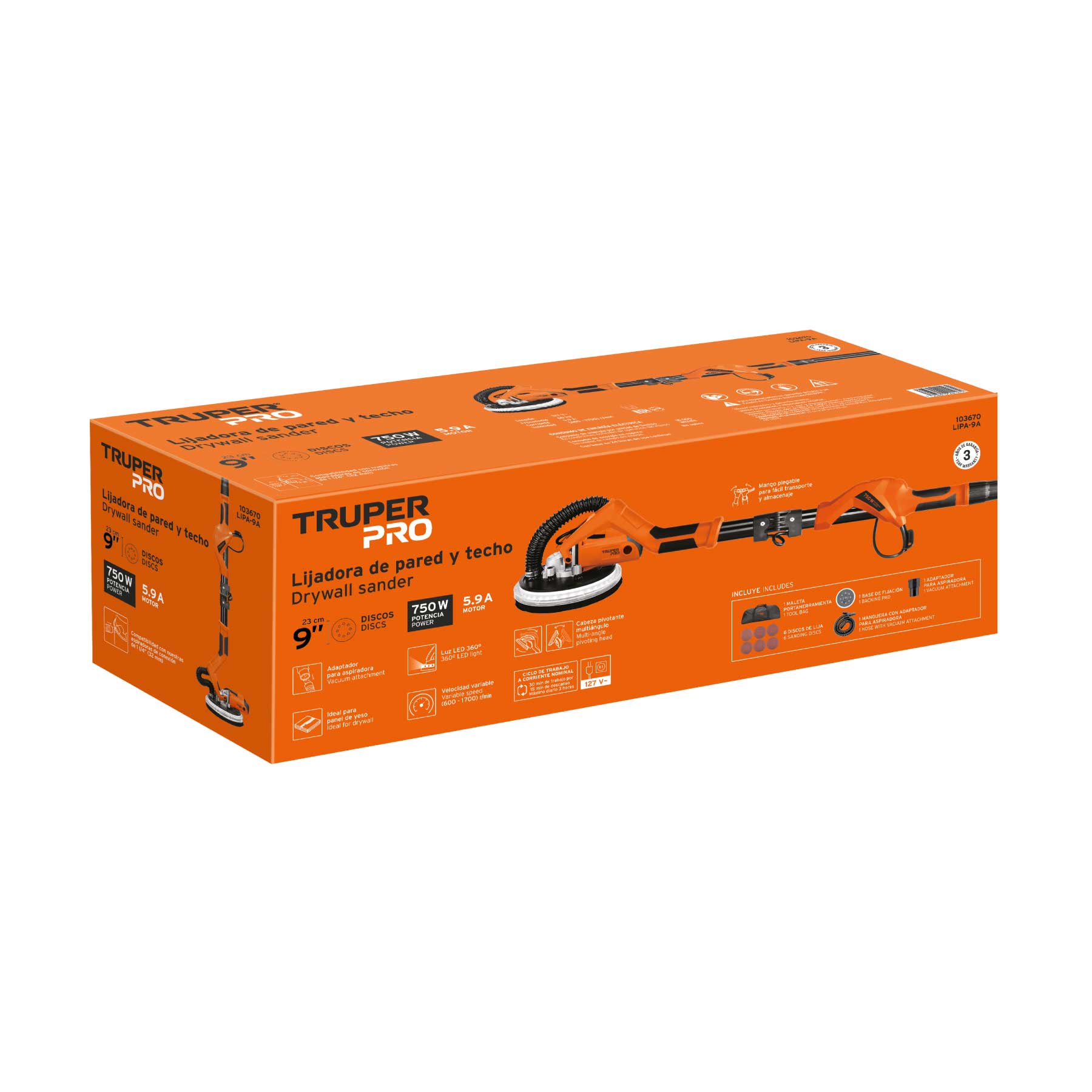 Lijadora de pared y techo 9" 750W, profesional, TRUPER PRO - Image 5