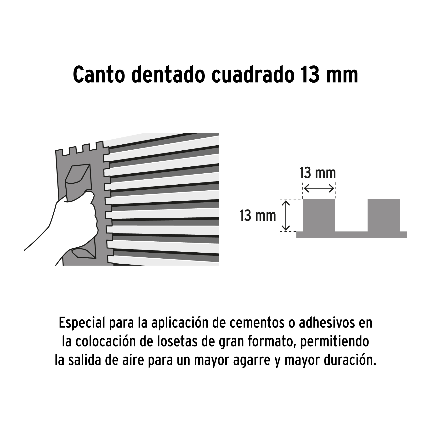 Llana 11" dentado cuadrado 1/2", 10 remaches, mango madera - Image 4