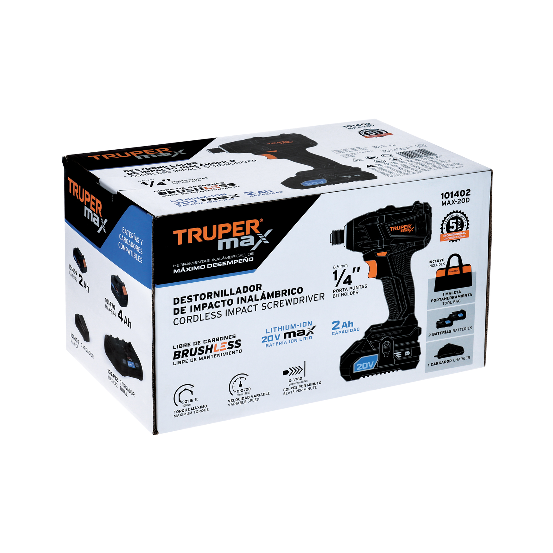 Destornillador de impacto, 20V, 2 baterías 2Ah, MAX - Image 5