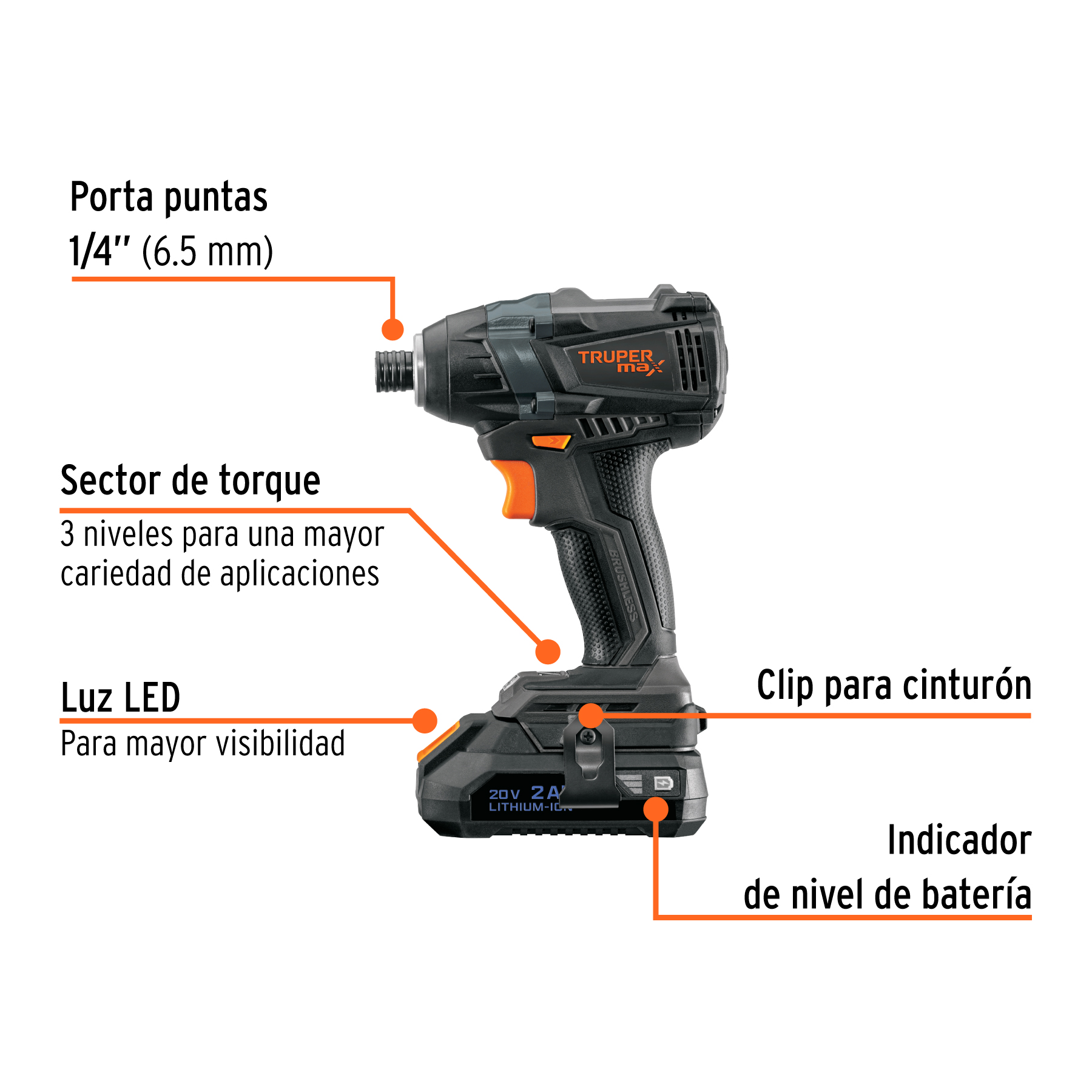 Destornillador de impacto, 20V, 2 baterías 2Ah, MAX - Image 3