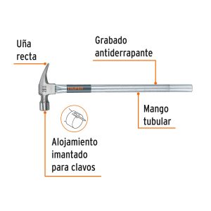 Alternative view of Martillo tubular pulido 20 oz alojamiento imantado uña recta