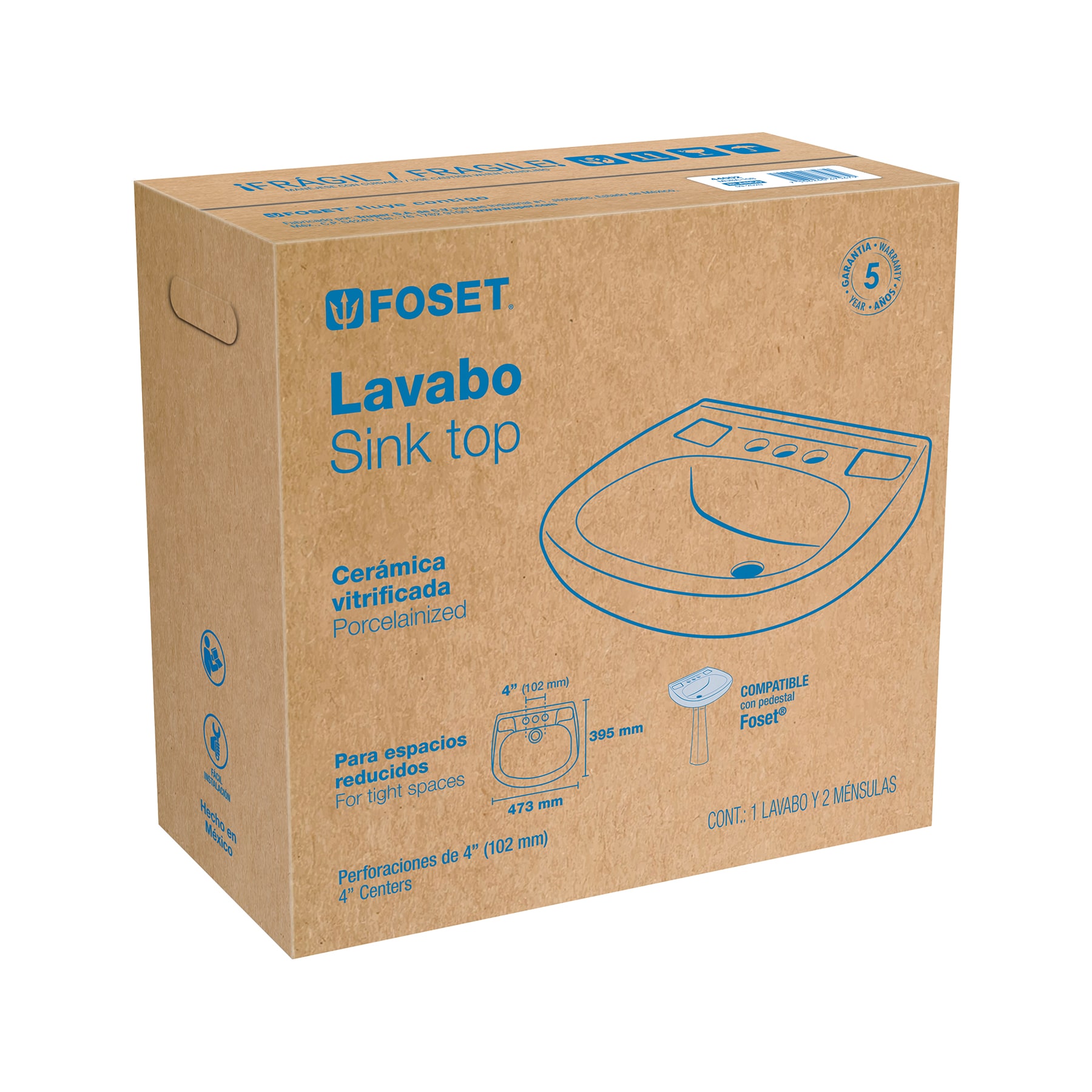 Lavabo de porcelana con rebosadero, blanco, FOSET - Image 4