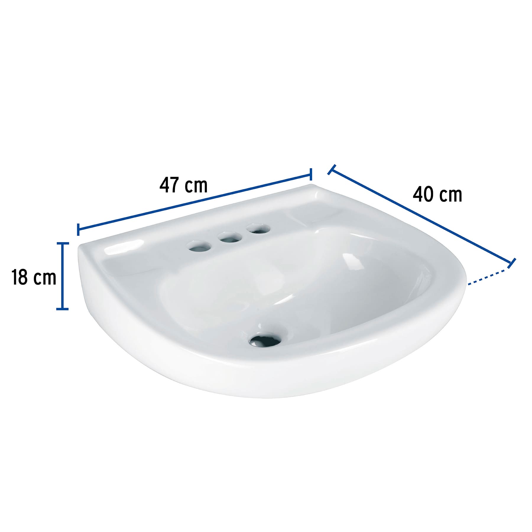 Lavabo de porcelana con rebosadero, blanco, FOSET - Image 2