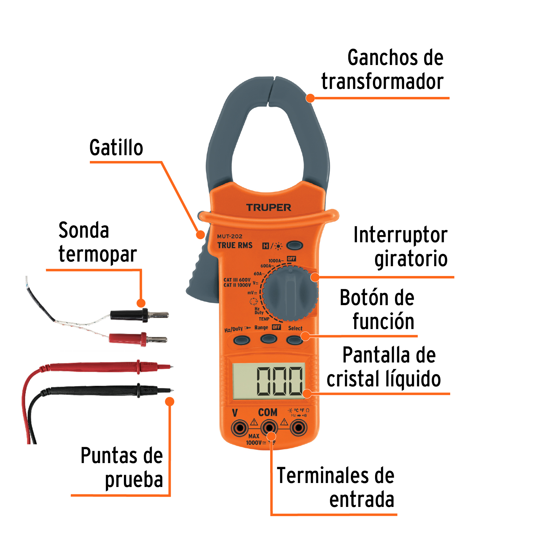 Multímetro para mantenimiento industrial con gancho, TRUPER - Image 3