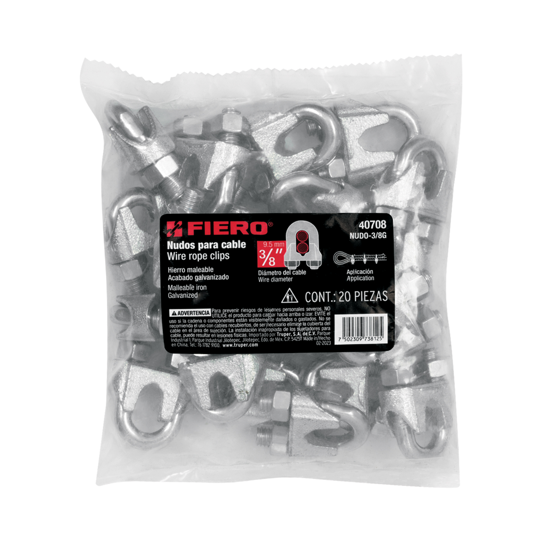 Bolsa c/20 nudos (perros) de hierro p/cable de 3/8", FIERO - Image 6
